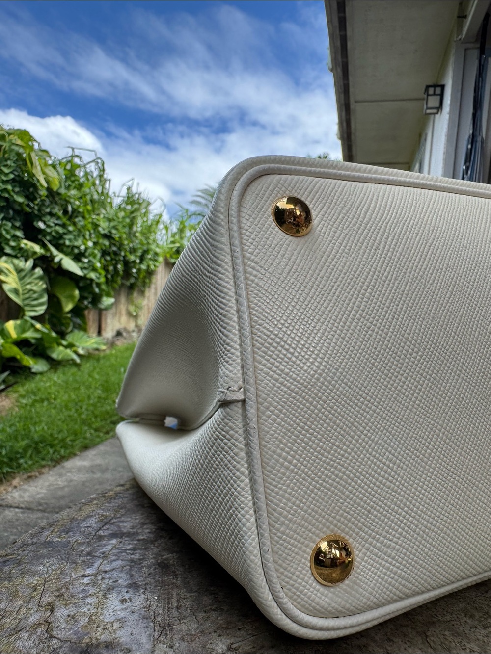 Prada Cream Saffiano Leather Tote with Blue Trim - Picture 8 of 14